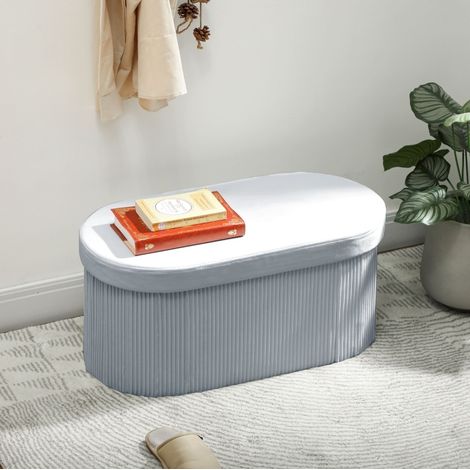 Banc coffre pliable 76x38x35 cm effet velours gris foncé, gain de place pour salon FloraGrace (1/5)