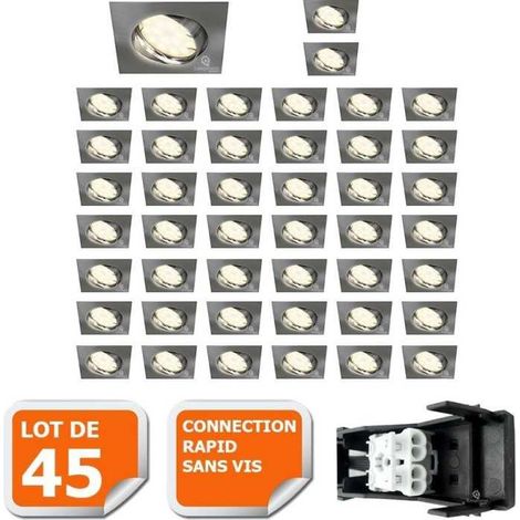 Lot de 45 spot encastrable orientable LED carré alu brossé GU10 230V eq. 50W blanc neutre (1/5)