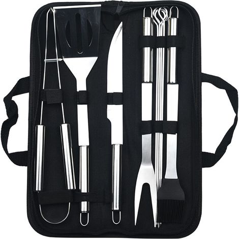 Ensemble de 9 ustensiles de barbecue en acier inoxydable avec sac de rangement, grillades outdoor (1/5)