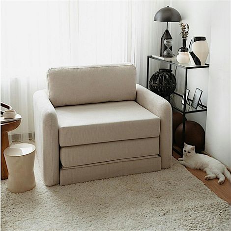 Fauteuil convertible écru velours côtelé, 1 place QUITO (1/5)