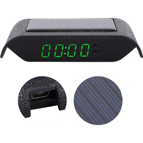 Horloge numérique pour voiture/camion, solaire, affichage LCD de l'heure, de la date et de la température, sans fil, avec lumière verte. (1/5)