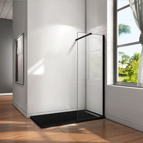 Parete Doccia Walk In Vetro 8mm Temperato Trasparente Anticalcare Con Barra Stabilizzatrice 73-120cm Nero Opaco 80x200cm (1/5)