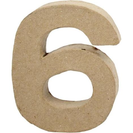 Objet décoratif - Chiffre 6 - Papier mâché - 20,5 cm - Couleur marron