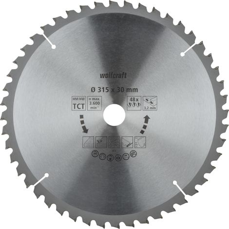 wolfcraft I Tischkreissägeblatt HM, Serie lila neu I 6584000 I Ø 315 mm, 48 Zähne, feine, saubere SchnitteI Sägeblatt I Kreissägeblatt