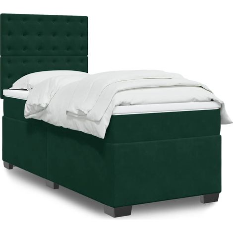 Cama box spring con colchón terciopelo verde oscuro 90x200 cm