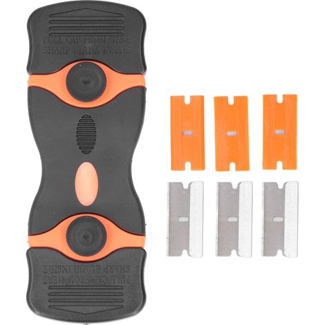 Lot de 2 grattoirs 2 en 1, lames de rasoir ABS, lames en métal et plastique pour le nettoyage (noir et orange)