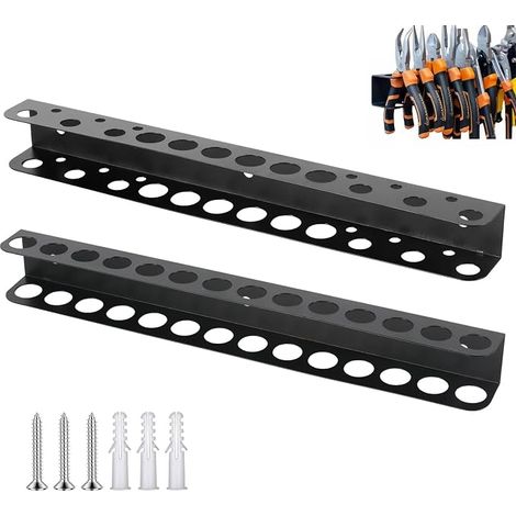 Porte Outils Mural 40cm Organisateur Tournevis 18 Trous 14 Trous Acier au Carbone Support Mural pour Pinces avec Vis Chevilles pour Garage Atelier Noir (1/5)