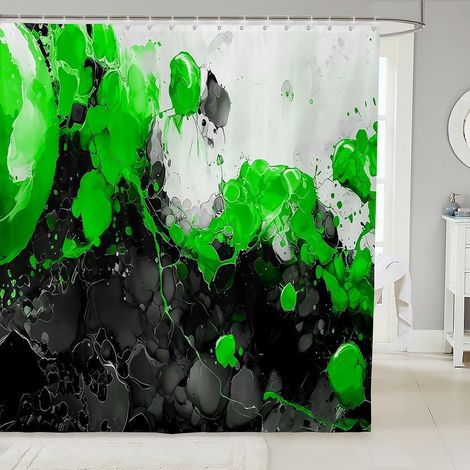 Rideau Douche 180x200cm Art Abstrait,Rideaux de Douche Vert,Rideau de Baignoire Art Fluide d'encre de Texture de Marbre Ombre,Rideaux Salle de Bain Marbrage Noir Gradient - 180L X 200H cm (1 Panneaux) (1/5)