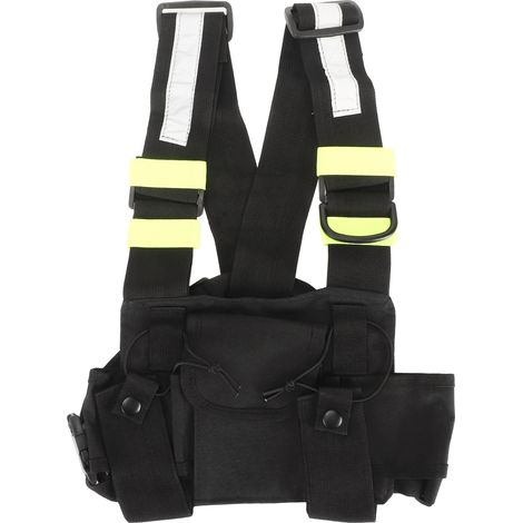 Sac de transport pour radio fluorescent vert avec bretelles ajustables, sac poitrine universel pour talkie-walkie et radio bidirectionnelle. (1/5)