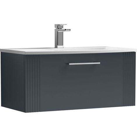 Belvide Partial Fluted 1 Drawer Wall Hung Vanity Unit with 1 Tap Hole Curved Basin- 800mm - Satin Soft Black (1/4)