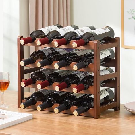 Botellero apilable - bambú natural - 16 botellas - 4 niveles - 43x23x38cm (1/5)