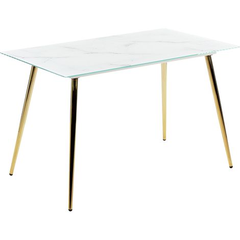 Tavolo da pranzo in vetro temperato bianco dorato 120 x 70 cm effetto marmo Mulga