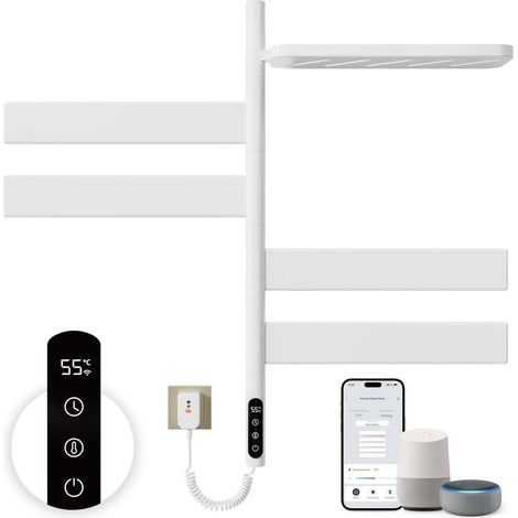 Scaldasalviette elettrico 760 x 450 mm, radiatore da bagno girevole a 180°, termostato WiFi intelligente, scaldasalviette elettrico, funziona con Alexa e Google Home e app, nero/bianco (1/5)