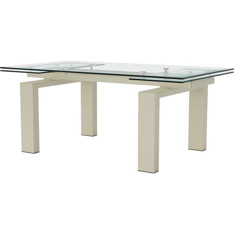 Tavolo da pranzo allungabile per 8 a 10 persone in vetro temprato e metallo beige - Transparente - LUBANA