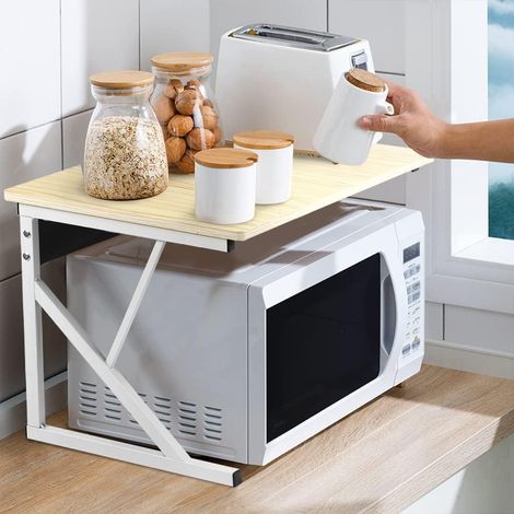 Support Micro-ondes - 1 Unité - Acier et MDF Style Érable Blanc - Étagère de Rangement 2 Niveaux - Cuisine et Bureau Gain de Place - 54x35x34,5cm (1/5)