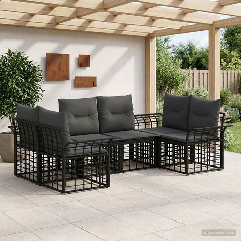 vidaXL  Outdoor Sofa Set  6 pcs Black and Dark Grey Polyester