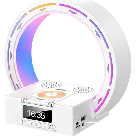 1 lampe de chevet, avec chargeur sans fil, support téléphone, réveil et veilleuse LED, pour chambre et bureau (1/5)