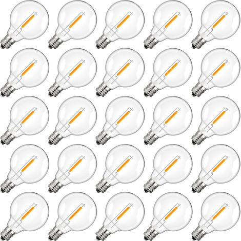 Ampoules LED G40 pour Guirlande Solaire Exterieur, Blanc Chaud 2700 K, 1 W équivalent à 5 W, 3V E12 Ampoule Decorative LED Pour Guirlande Guinguette solaires,Fêtes,Jardins,Mariage (1/5)