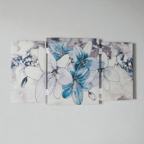 Quadro stampa su tela a TRIS 70x140 cm telaio in legno con disegno floreale Blu (1/5)