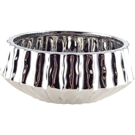 Coupe Décorative et Vide-Poches de Table en Céramique Argentée Brillante 20 x 20 x 8 cm - PANGIVO (1/3)
