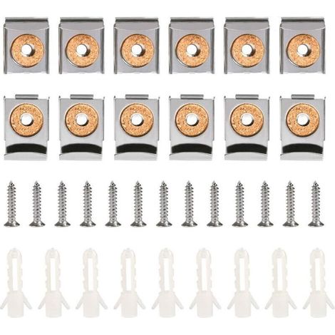 Spiegelbefestigungen, 16-teilige Wandspiegelhalterung mit Edelstahlklammern, Spiegelklammern 32 x 24 mm zur Spiegelbefestigung, Spiegelhalterungen mit Bolzen und Schrauben für Badezimmer, Garderobe (1/4)