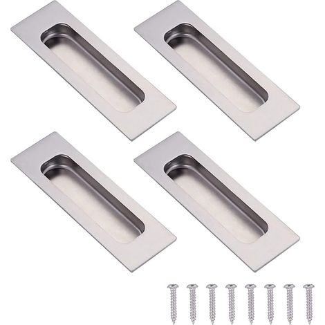 Recessed Handles Stainless Steel Sliding Door with screws, for cabinets and drawers, 12 x 4 cm, silver (1/5)