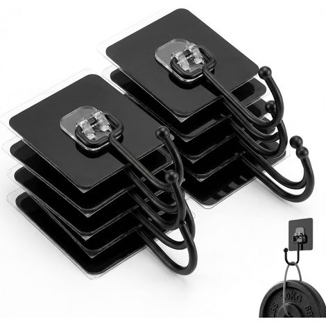Fixation Murale Sans Percer - Lot de 10 Crochets Adhésifs Muraux Noir - Étanche et Sans Trace - Charge Maximale 30 kg - Idéal pour Salle de Bain, Plafond, Cuisine, Clés, Sac à Dos (1/5)