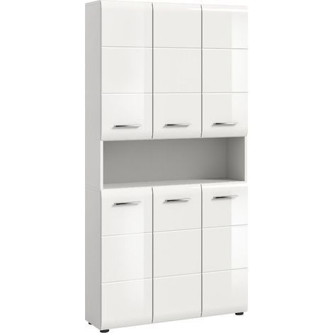 Ice armoire de salle de bain 6 portes, 1 étagère blanc brillant, blanc. (1/5)