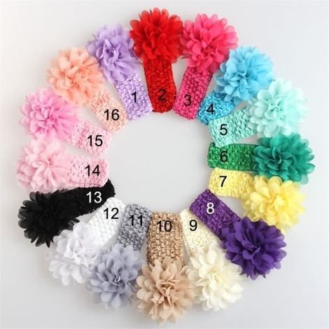 HONORNIC - 12pcs Bande de cheveux de grande fleur Bandeau bébé - 12 couleurs