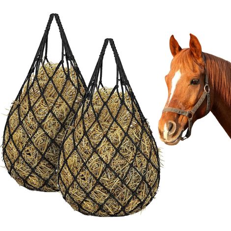 2 Pièces Filet à Foin pour Chevaux, Mailles de 6 x 6 cm (Noir) (1/5)