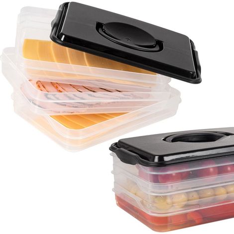 Contenedor para embutidos y quesos, organizador frigorífico para embutidos y quesos, 3 niveles, 3 x 600 ml, VILDE 122617 (1/5)