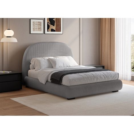 Lit double en velours cotele epais gris 160x200cm cosy (1/5)