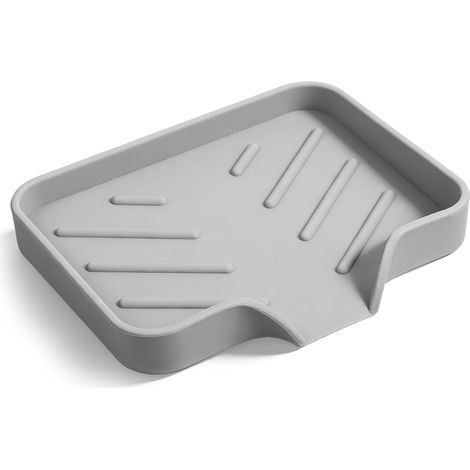 Porte-savon en silicone pour salle de bain avec évacuation, support pour distributeur de savon, porte-éponge, organisateur d'évier de cuisine auto-drainant, support pour distributeur, flacon et gobele (1/5)