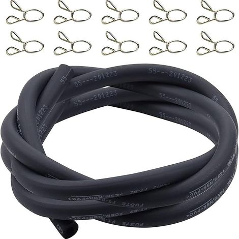 Compatible avec la conduite de carburant de 5,5 mm (ID 5,5 mm  OD 10 mm) Tuyau de carburant pour tube de gaz de 1/5 pouce 5 pieds avec 10 colliers de serrage