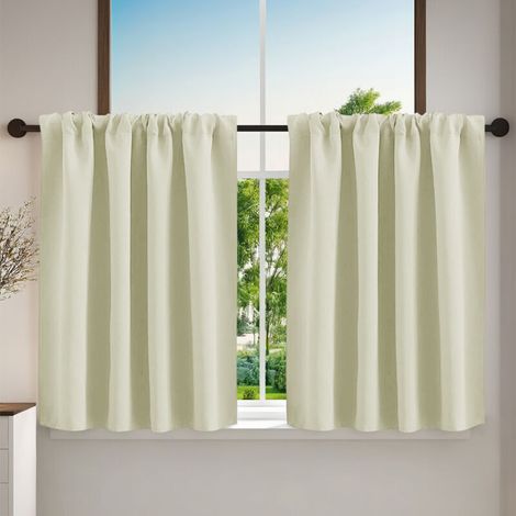 Kurzer Küchenvorhang – Café-Vorhang, kleine Fensterdekoration, für Schrank/Tür/Küche, Stangendurchzug, B 40 x H 60 cm, 2-teilig