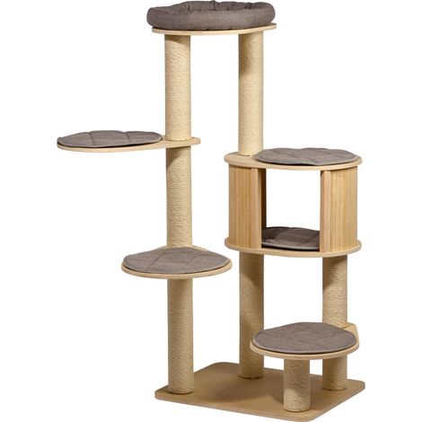 Arbre à Chat en Bois Beige à 5 Niveaux Meuble pour Chat également adapté aux Grands Chats 60 x 48 x 133 cm (1/5)