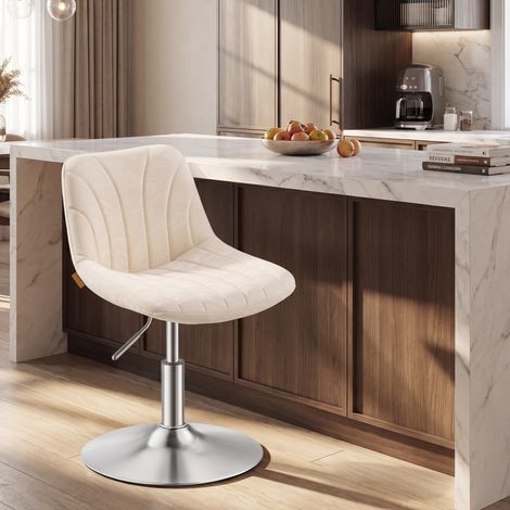 Tabouret Coiffeuse avec Dossier, Chaise Ergonomique Réglable, Cuir PU, 43 x 46,5 x 65,5-77,5 cm, Blanc (1/5)