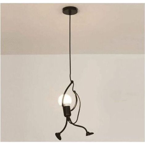 SABIR Moderne Suspension Créatif fer Gens Dessin animé Conception Lampe suspendue pour Des Enfants Chambre Chevet Salon Grenier noir (1/4)