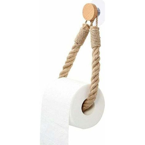 Soporte autoadhesivo para papel higiénico, toallero retro de cuerda de cáñamo, soporte para papel higiénico para baño y cocina - Marrón-Crezuo