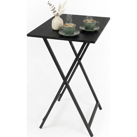 Relaxdays mesa auxiliar plegable ahorra espacio 66,5×48×36 cm mesa de sofá efecto madera y metal negra (1/5)