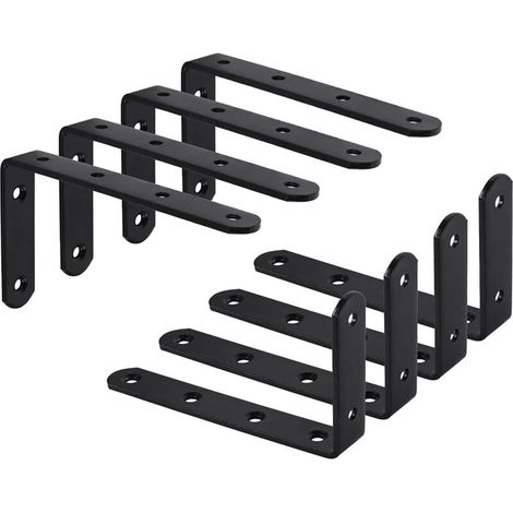 8Pcs Equerre Étagère Murale Support Étagère Mural Support en forme de L Équerre de Fixation pour Étagère Déco Cuisine Chambre Meubles Suspendus Placard 125 75 3mm Noir Fer, (1/5)