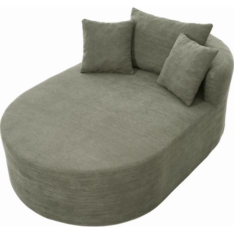 Fauteuil relax en velours côtelé, fauteuil ovale vert avec assise profonde, sans montage, design moderne pour salon et chambre (1/5)
