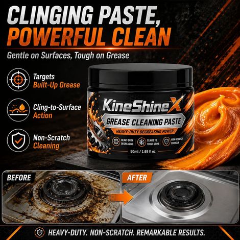 KineShineX Powerful Oil Stain Cleaner entfernt schnell hartnäckige Ölflecken von Küchenherden und Kochgeschirr und reinigt verschiedene Oberflächen. (1/4)