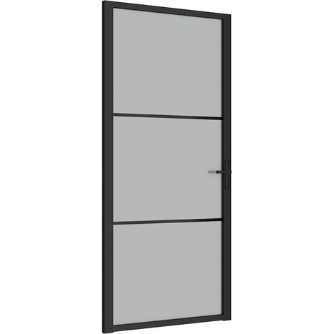 Puerta interior de vidrio y aluminio negro mate 93x201,5 cm vidaXL