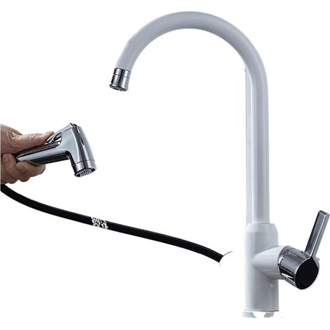 Robinet de cuisine Robinet de cuisine en nickel brossé, robinet mitiur d'évier de cuisine à buse extractible flexible, pont de tête de pulvérisation à jet, robinets d'eau chaude et froide noirs(04027W (1/5)