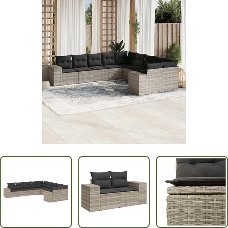 vidaXL Meubles extérieurs -  Salon de jardin avec coussins 10 pcs gris clair résine tressée (1/5)