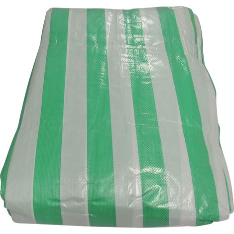 Heavy Duty Tarpaulin Ground Sheet - 5.4M X 3.6M (130GSM Green and White Striped Waterproof Cover Tarp Eyelets)
