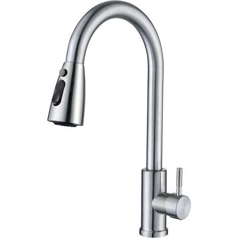 Robinet de Cuisine avec Douchette Extensible à Rotation 360 Degrés et Trois Modes de Débit Robinet Mitigeur en Argent Brossé (1/4)