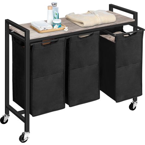 Hoobro – Panier à linge 3 compartiments – 3 sacs en tissu Oxford 39,8 L – Avec étagère – Dimensions 84 x 33 x 74,5 cm – EBG38XY01G1 (1/5)
