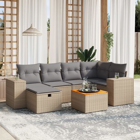 Juego de sofás jardín con cojines beige mezcla 7 pzas ratán PE vidaXL (1/4)